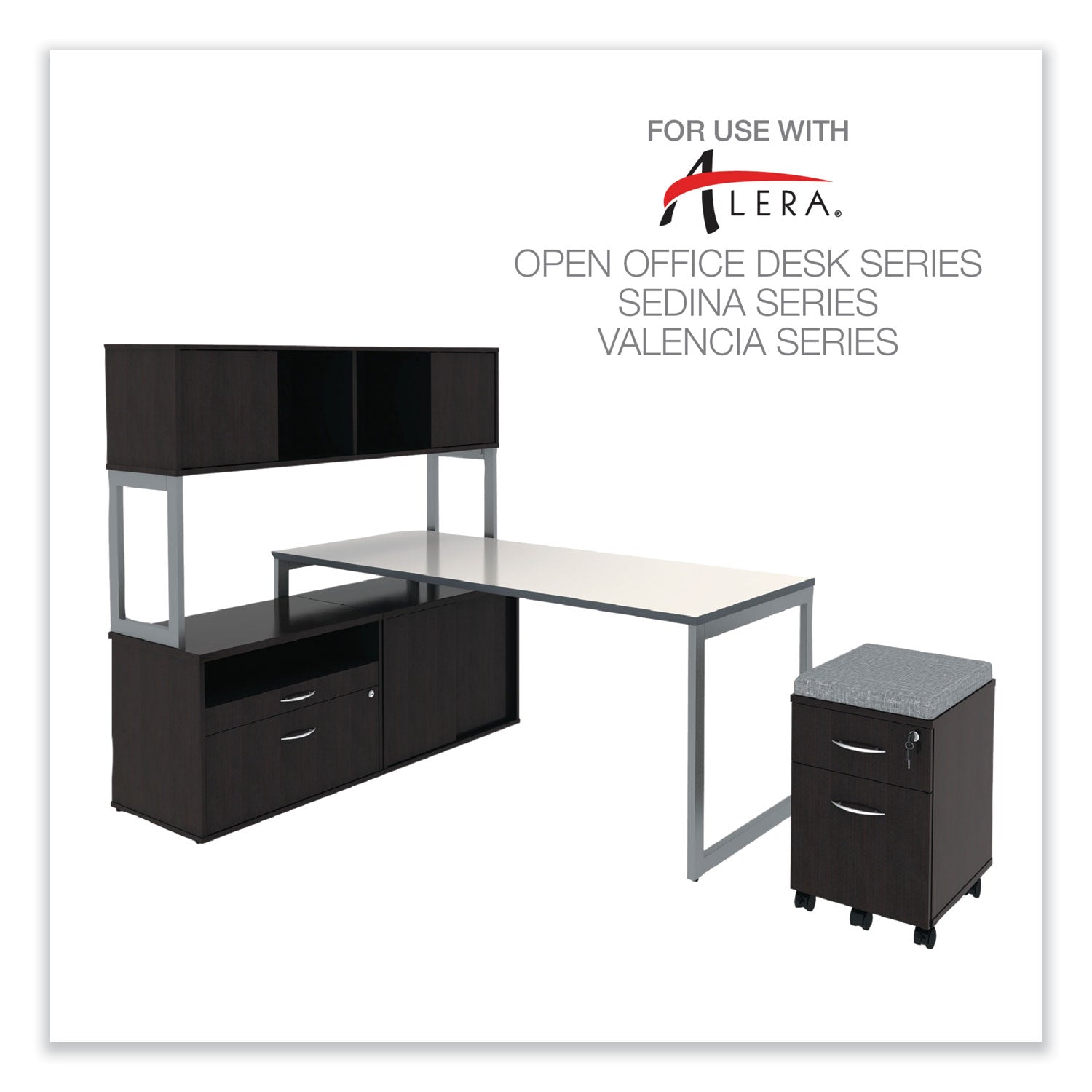 Alera® Alera Open Office Desk Series Low File Cabinet Credenza, 2-Drawer: Pencil/File,Legal/Letter,1 Shelf,Espresso,29.5x19.13x22.88