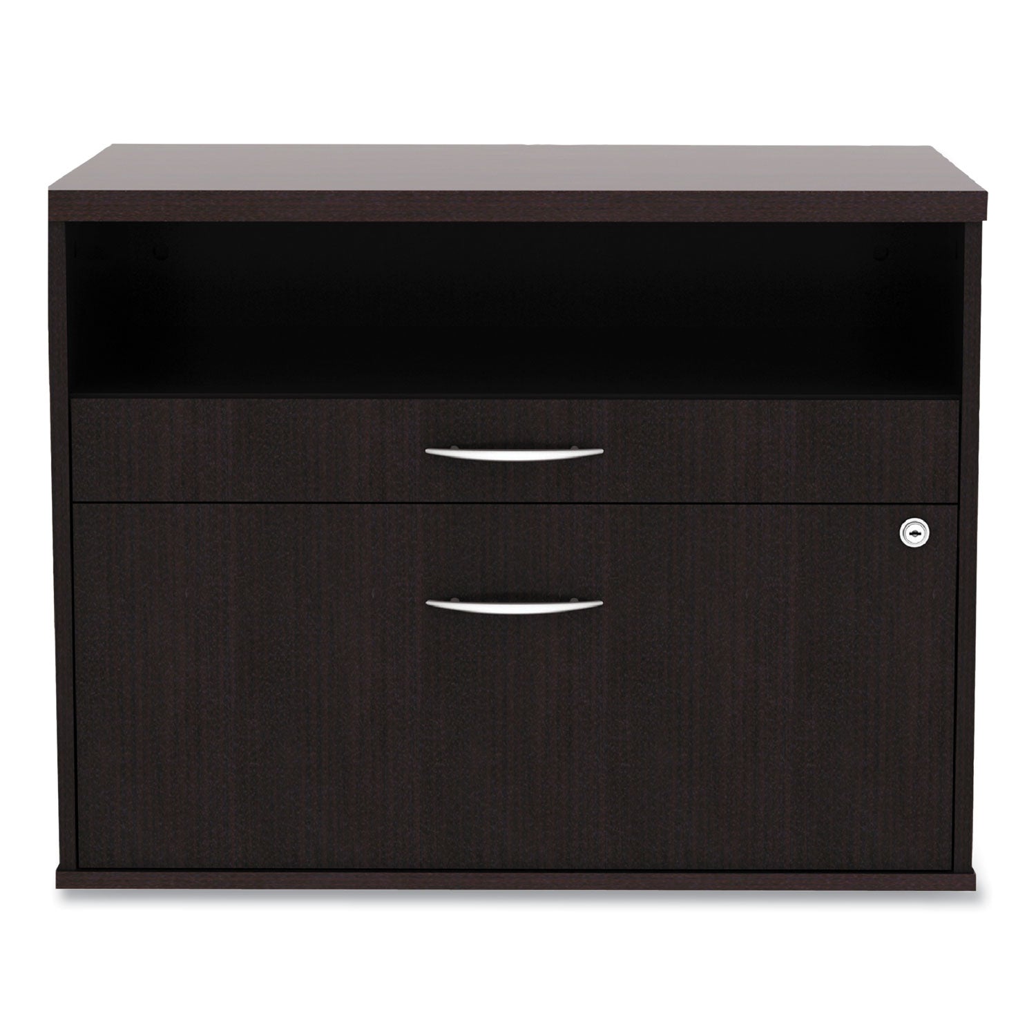 Alera® Alera Open Office Desk Series Low File Cabinet Credenza, 2-Drawer: Pencil/File,Legal/Letter,1 Shelf,Espresso,29.5x19.13x22.88