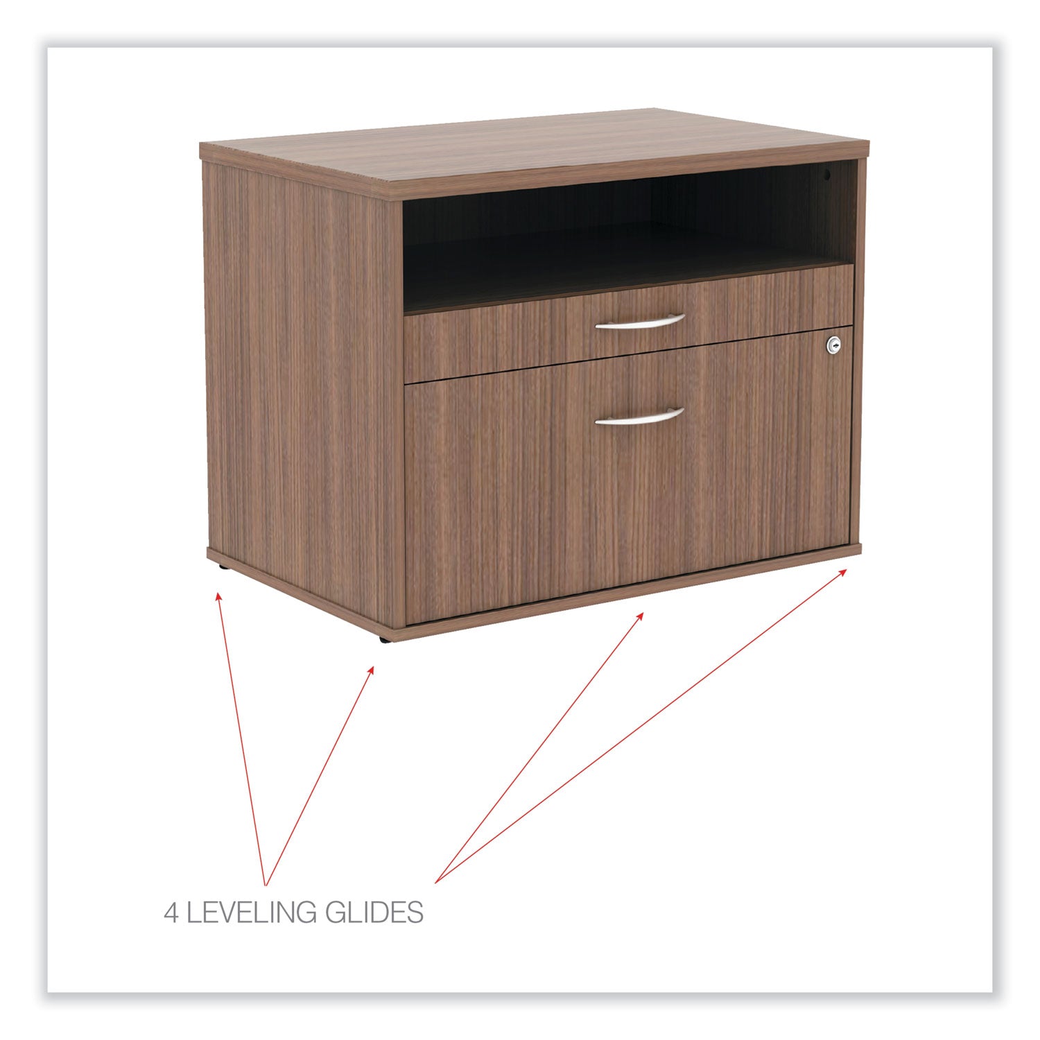 Alera® Alera Open Office Desk Series Low File Cabinet Credenza, 2-Drawer: Pencil/File, Legal/Letter, 1 Shelf,Walnut,29.5x19.13x22.88