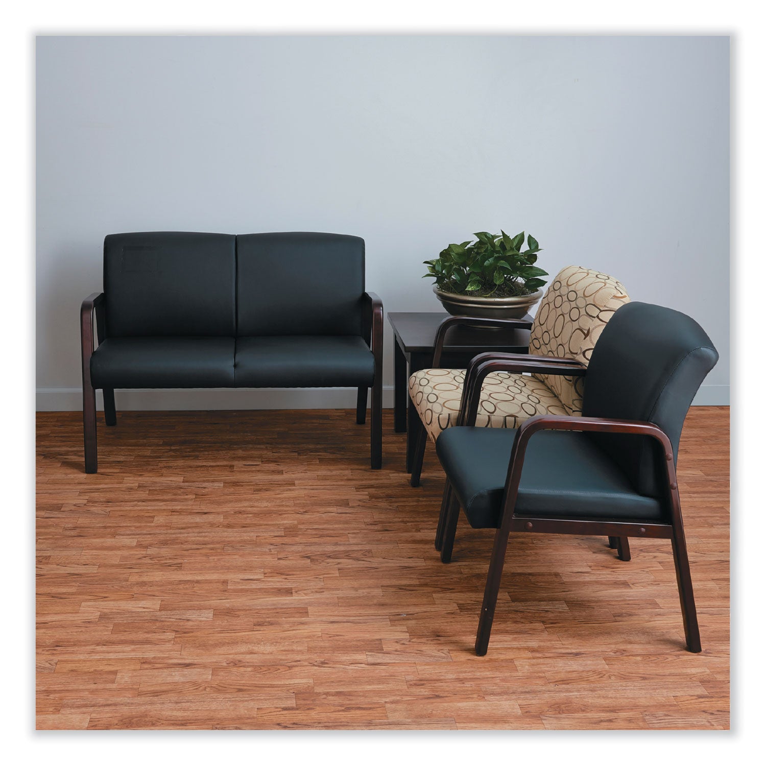 Alera® Alera Reception Lounge Series Wood Loveseat, 44.88w x 26.13d x 33h, Black/Mahogany