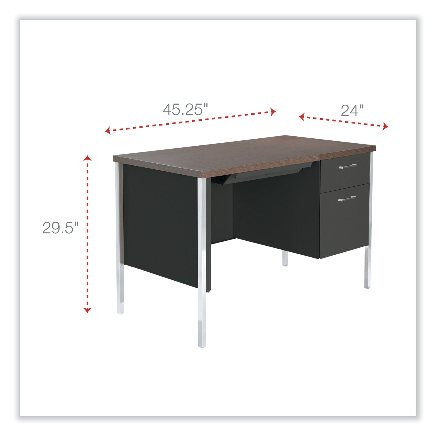 Alera® Single Pedestal Steel Desk, 45.25" x 24" x 29.5", Mocha/Black, Chrome Legs