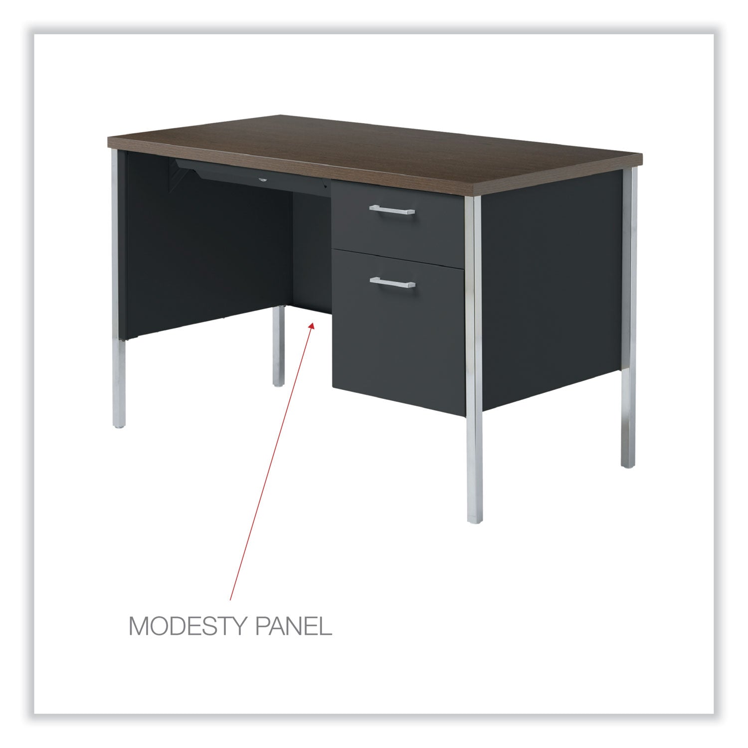 Alera® Single Pedestal Steel Desk, 45.25" x 24" x 29.5", Mocha/Black, Chrome Legs