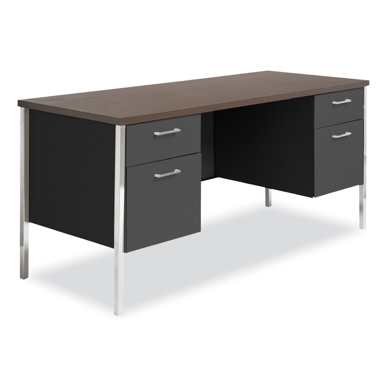 Double Pedestal Steel Credenza, 60w x 24d x 29.5h, Mocha/Black