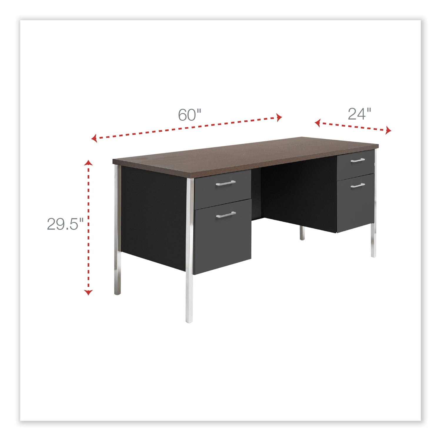 Alera® Double Pedestal Steel Credenza, 60w x 24d x 29.5h, Mocha/Black