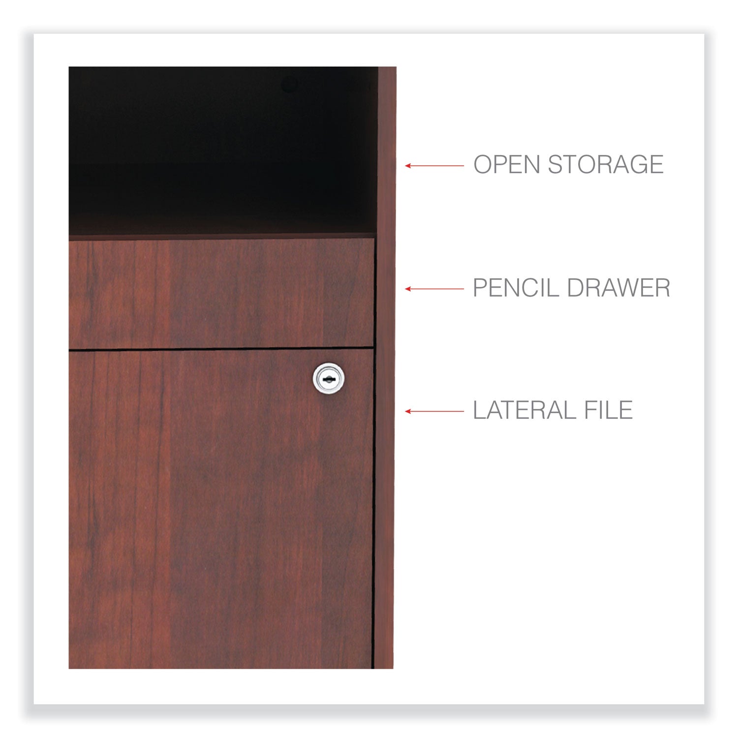 Alera® Alera Open Office Desk Series Low File Cabinet Credenza, 2-Drawer: Pencil/File, Legal/Letter, 1 Shelf,Cherry,29.5x19.13x22.88