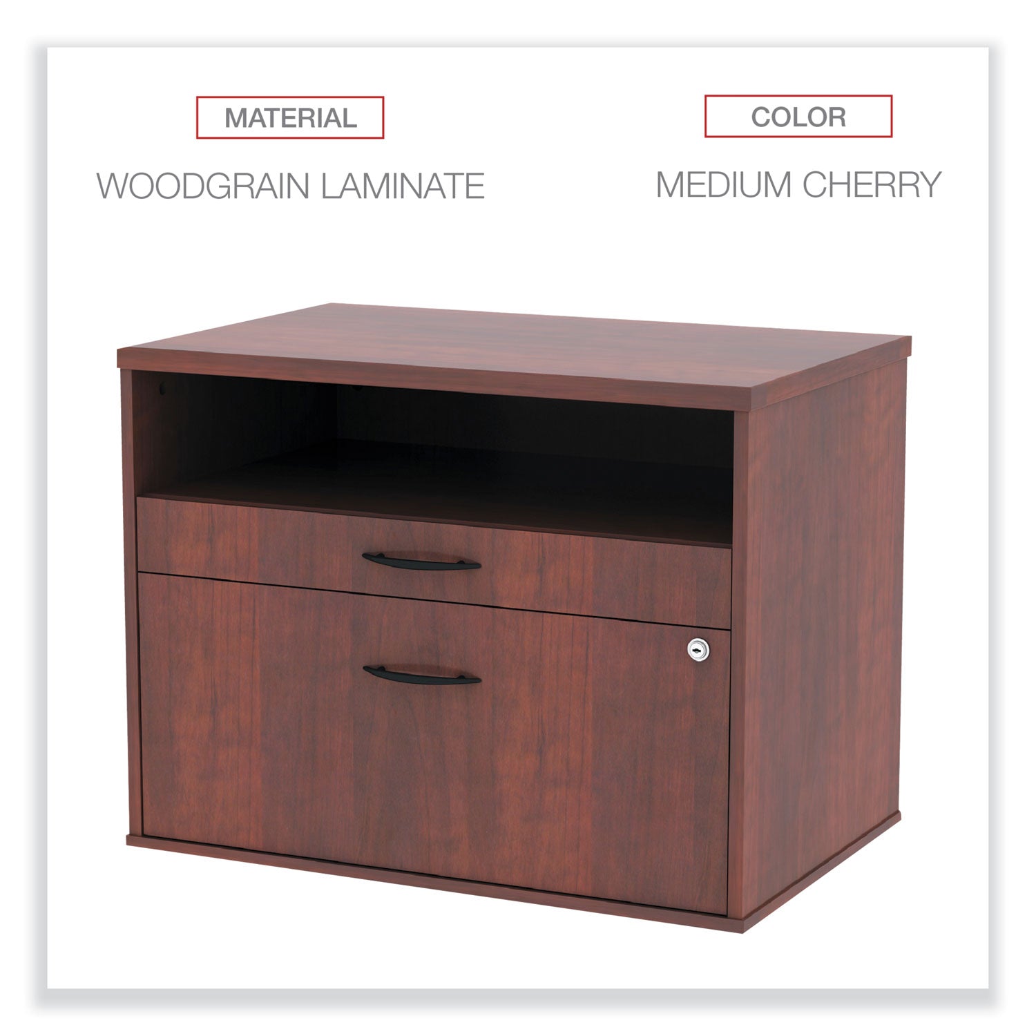 Alera® Alera Open Office Desk Series Low File Cabinet Credenza, 2-Drawer: Pencil/File, Legal/Letter, 1 Shelf,Cherry,29.5x19.13x22.88