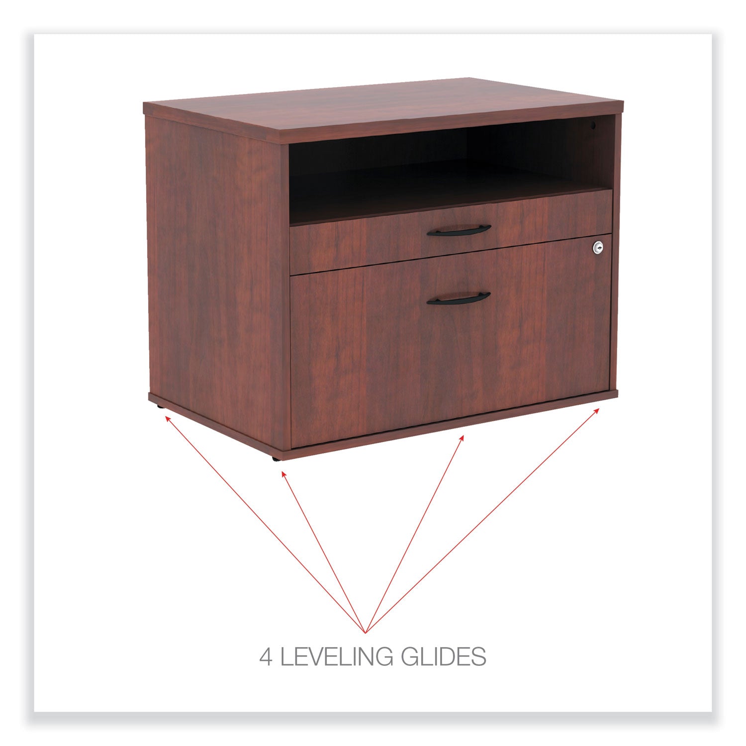 Alera® Alera Open Office Desk Series Low File Cabinet Credenza, 2-Drawer: Pencil/File, Legal/Letter, 1 Shelf,Cherry,29.5x19.13x22.88