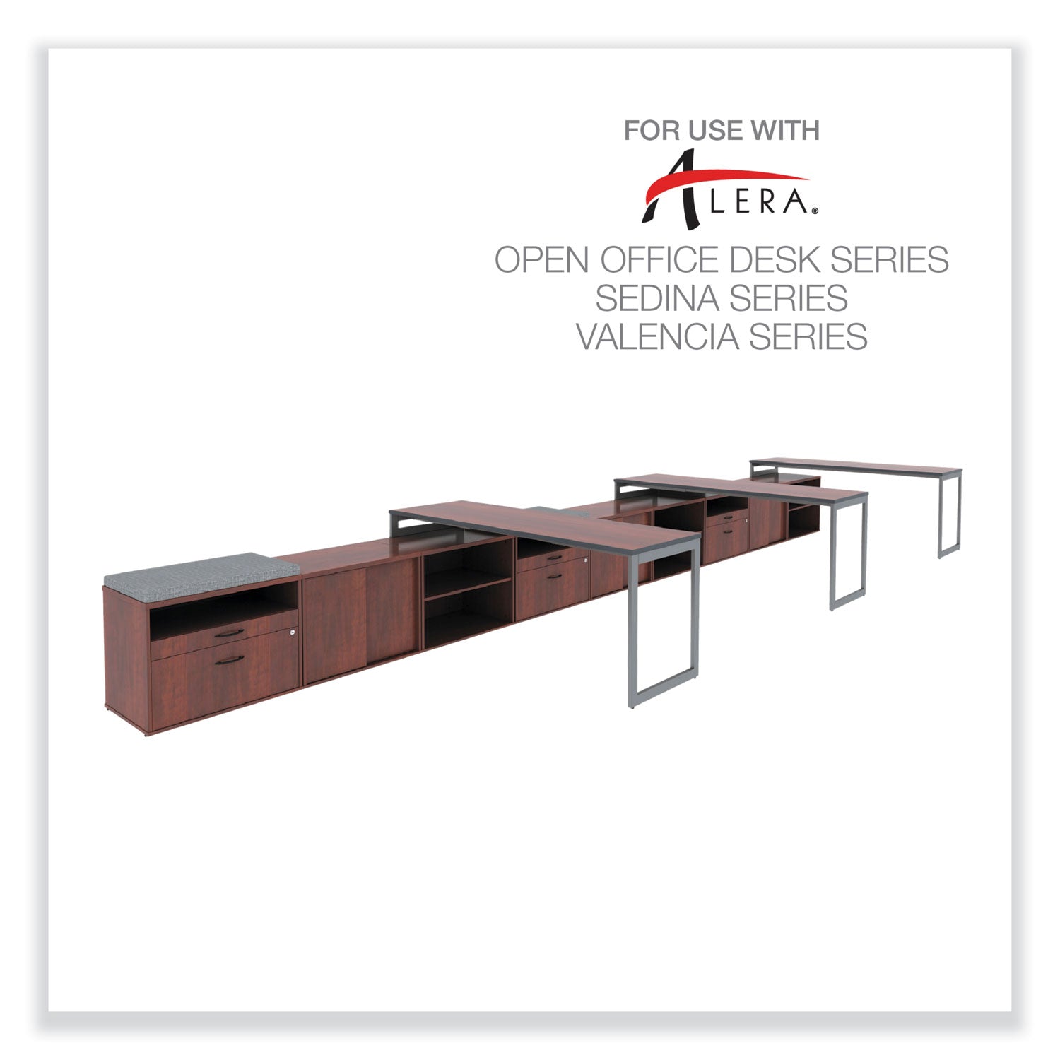 Alera® Alera Open Office Desk Series Low File Cabinet Credenza, 2-Drawer: Pencil/File, Legal/Letter, 1 Shelf,Cherry,29.5x19.13x22.88