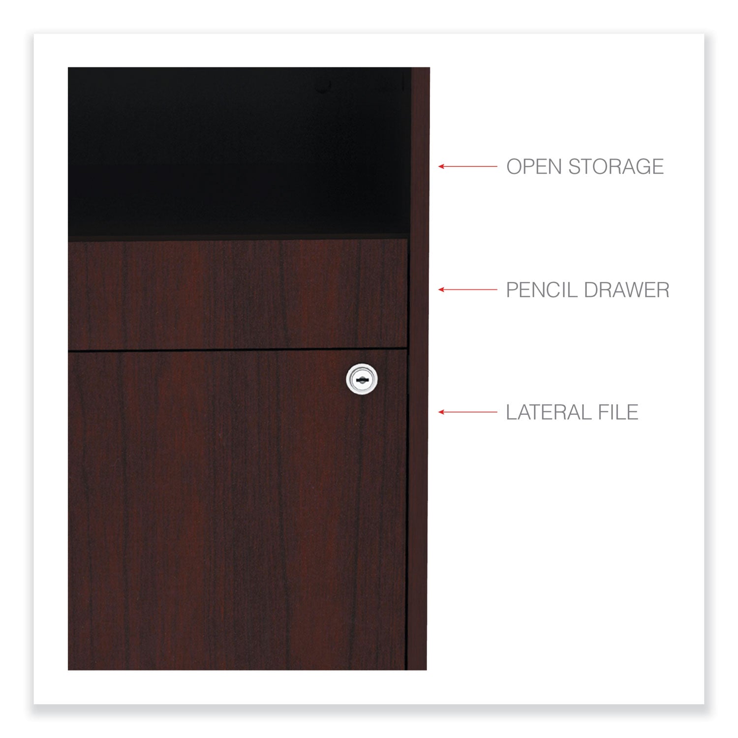 Alera® Alera Open Office Desk Series Low File Cabinet Credenza, 2-Drawer: Pencil/File,Legal/Letter,1 Shelf,Mahogany,29.5x19.13x22.88