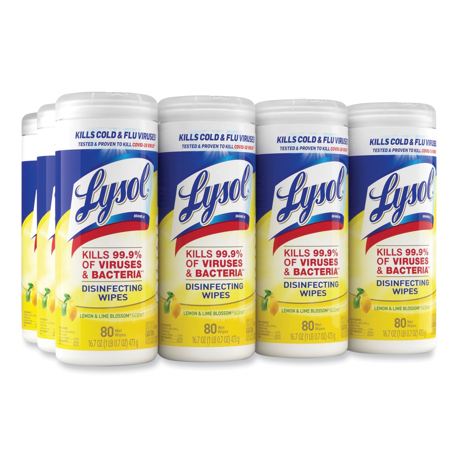 LYSOL® Brand Disinfecting Wipes, 1-Ply, 7 x 7.25, Lemon and Lime Blossom, White, 35 Wipes/Canister