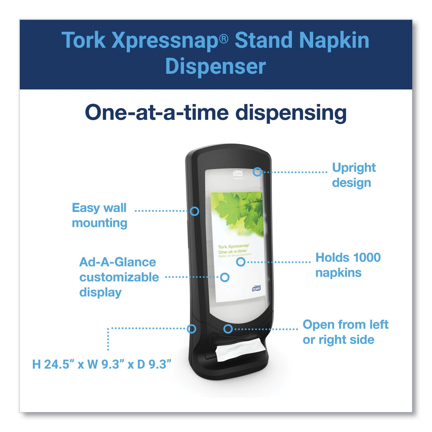 Tork® Xpressnap Stand Napkin Dispenser, 9.25 x 9.25 x 24.5, Black