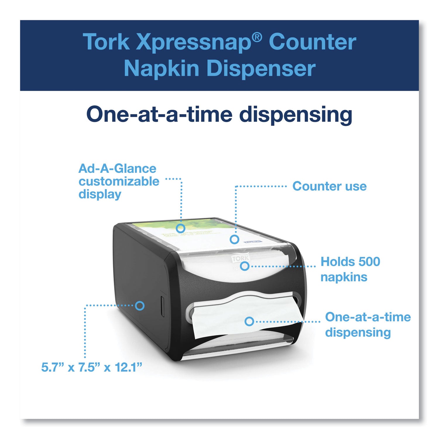 Tork® Xpressnap Counter Napkin Dispenser, 7.5 x 12.1 x 5.7, Black