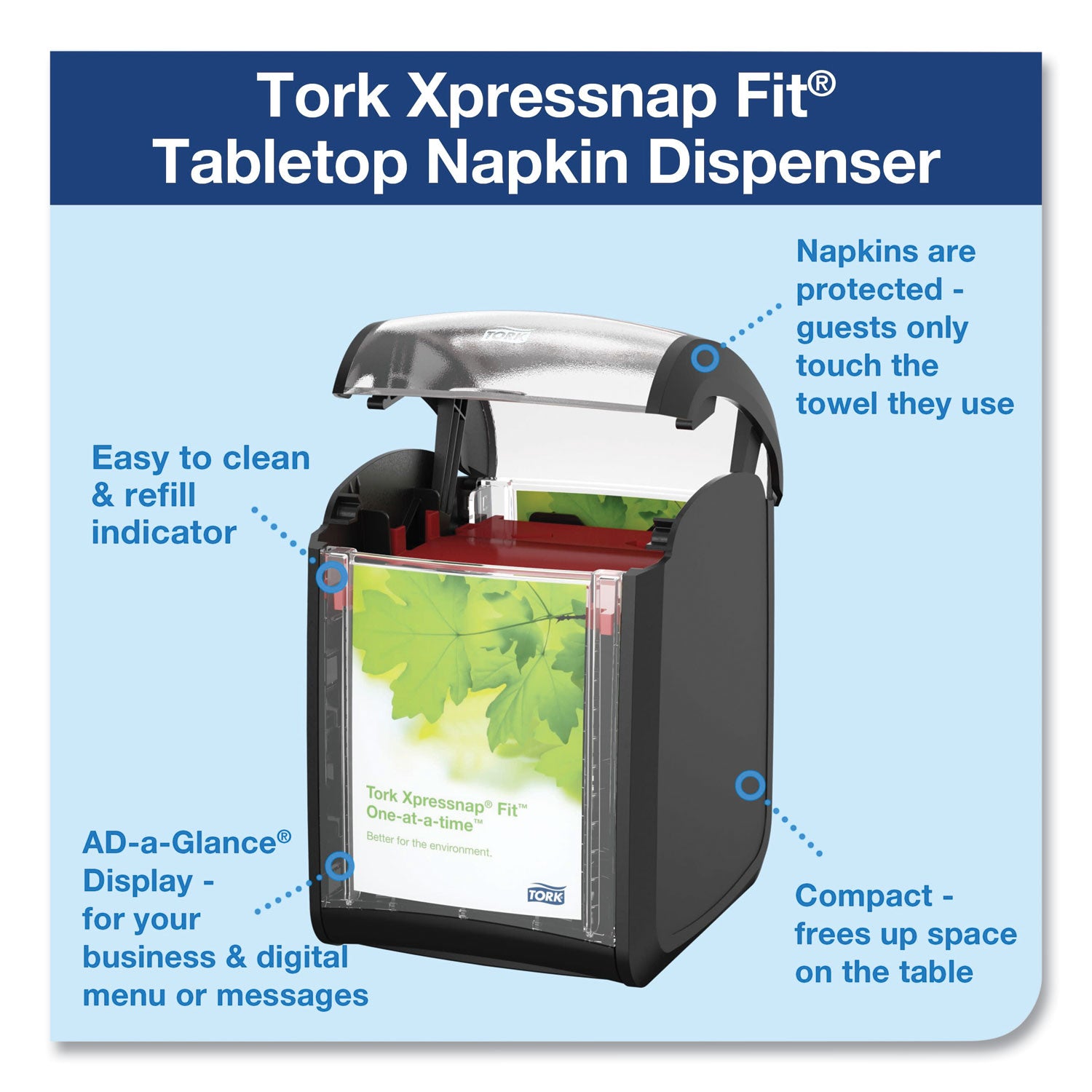 Tork® Xpressnap Fit Napkin Dispenser, Tabletop, 4.4 x 5.6 x 6.7, Black