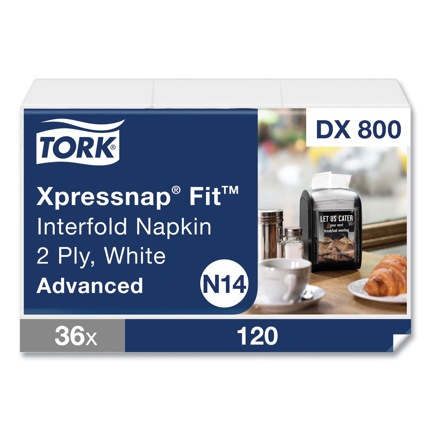 Tork® Xpressnap Fit Interfold Dispenser Napkins, 2-Ply, 6.5 x 8.39, White, 120/Pack, 36 Packs/Carton