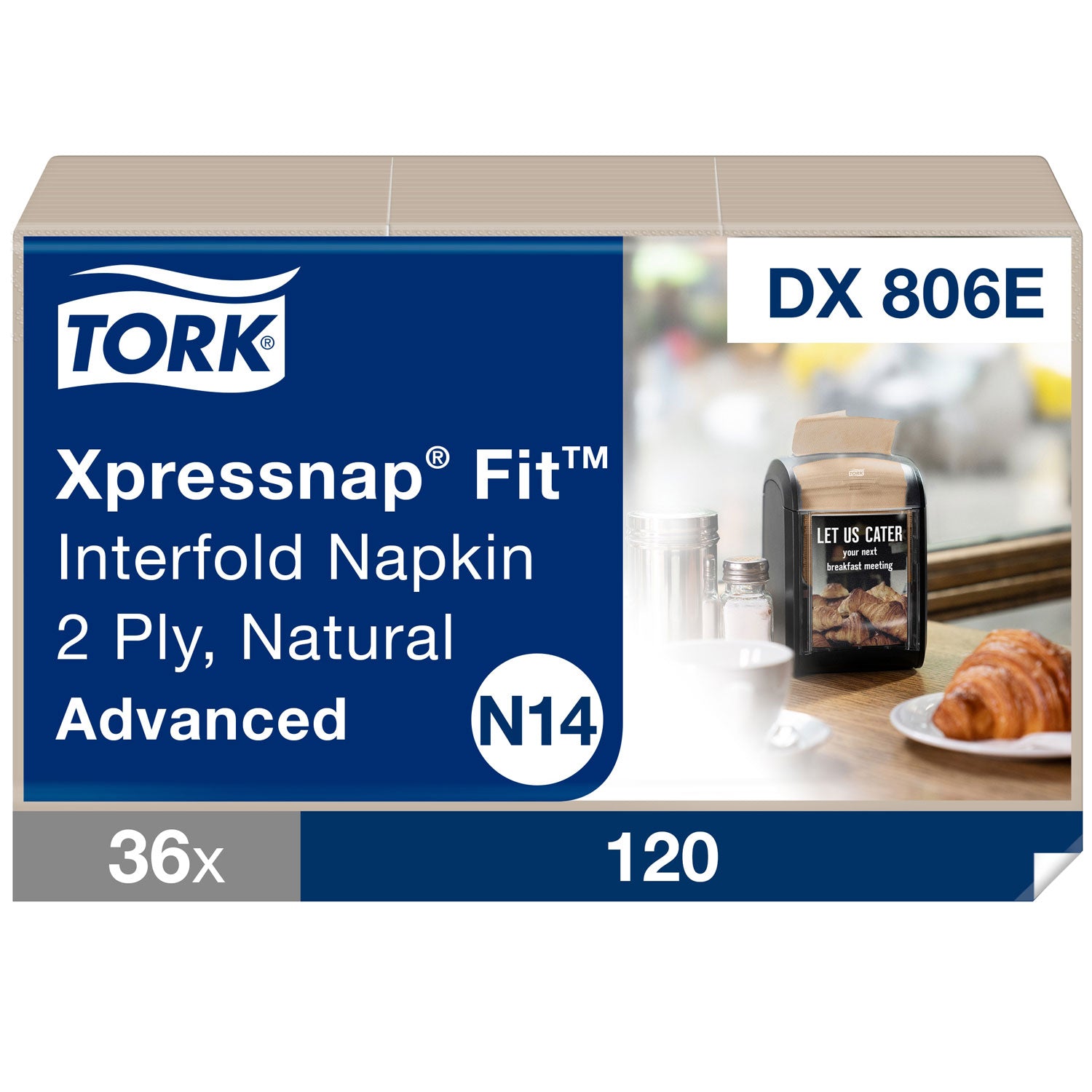 Tork® Xpressnap Fit Interfold Dispenser Napkins, 2-Ply, 6.5 x 8.39, Natural, 120/Pack, 36 Packs/Carton