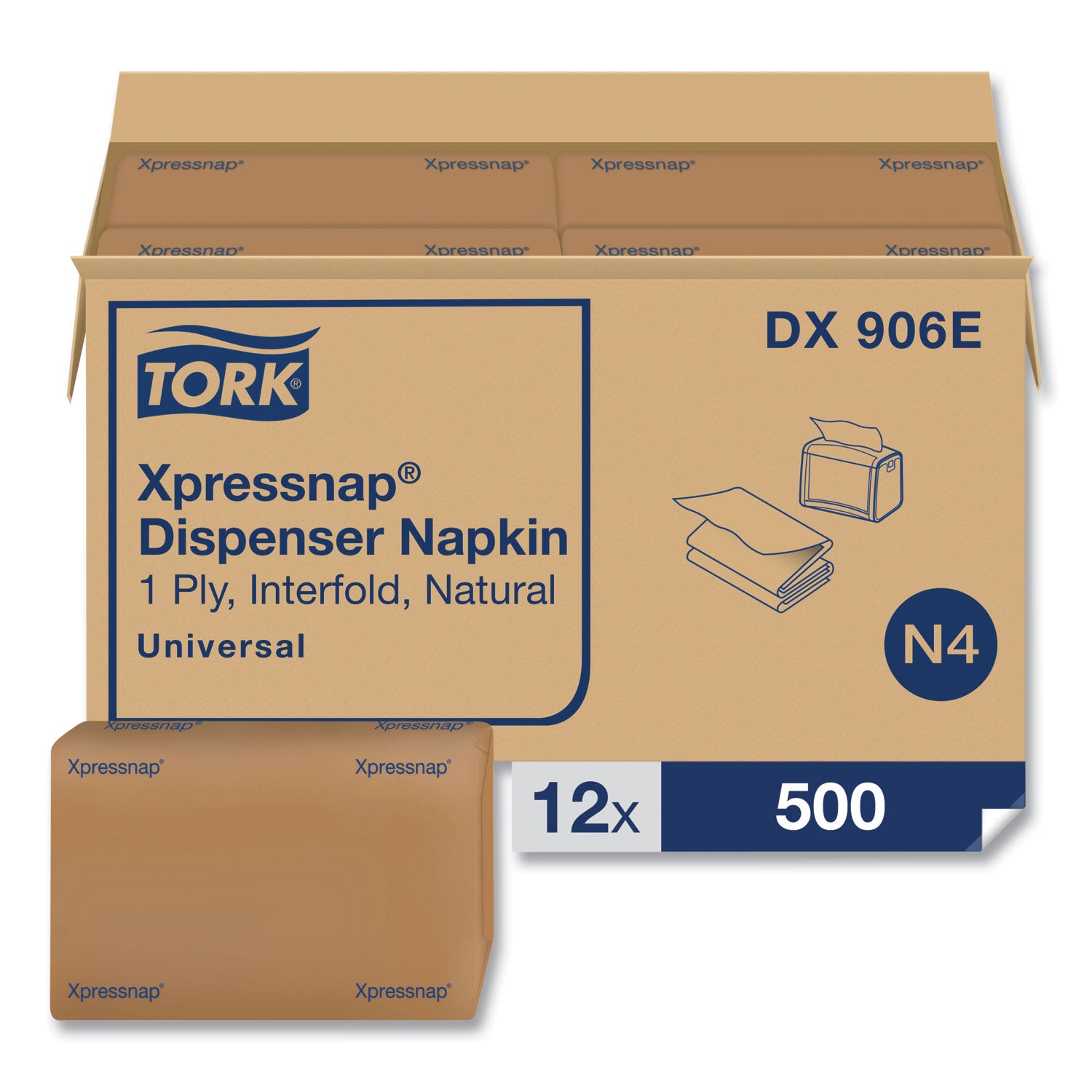 Tork® Xpressnap Interfold Dispenser Napkins, 2-Ply, Bag-Pack, 13 x 8.5, Natural, 500/Pack, 12 Packs/Carton