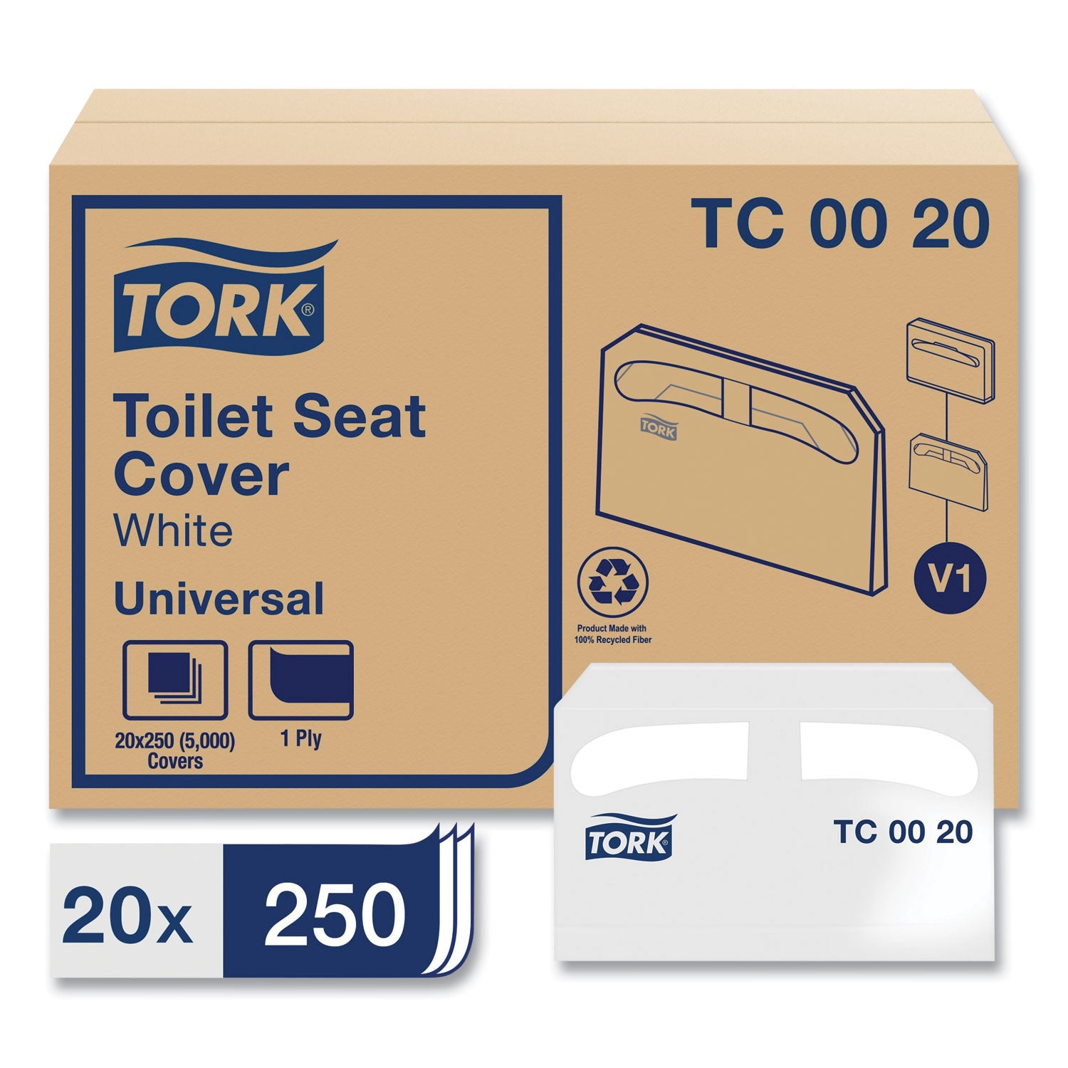 Tork® Toilet Seat Cover, Half-Fold, 14.5 x 17, White, 250/Pack, 20 Packs/Carton