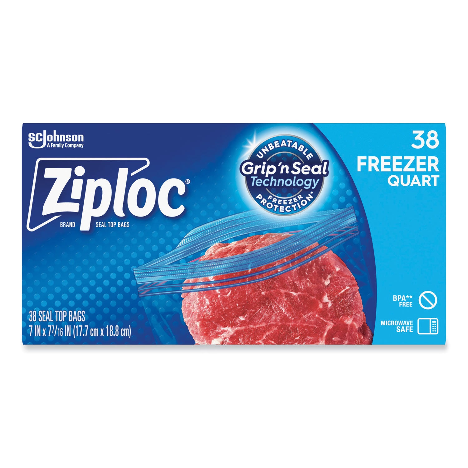 Ziploc® Zipper Freezer Bags, 32 oz, 6.97" x 7.7", Clear, 38 Bags/Box, 9 Boxes/Carton