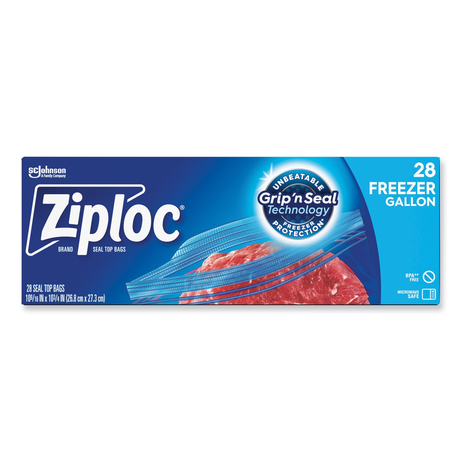 Ziploc® Zipper Freezer Bags, 1 gal, 9.6" x 12.1", Clear, 28 Bags/Box, 9 Boxes/Carton