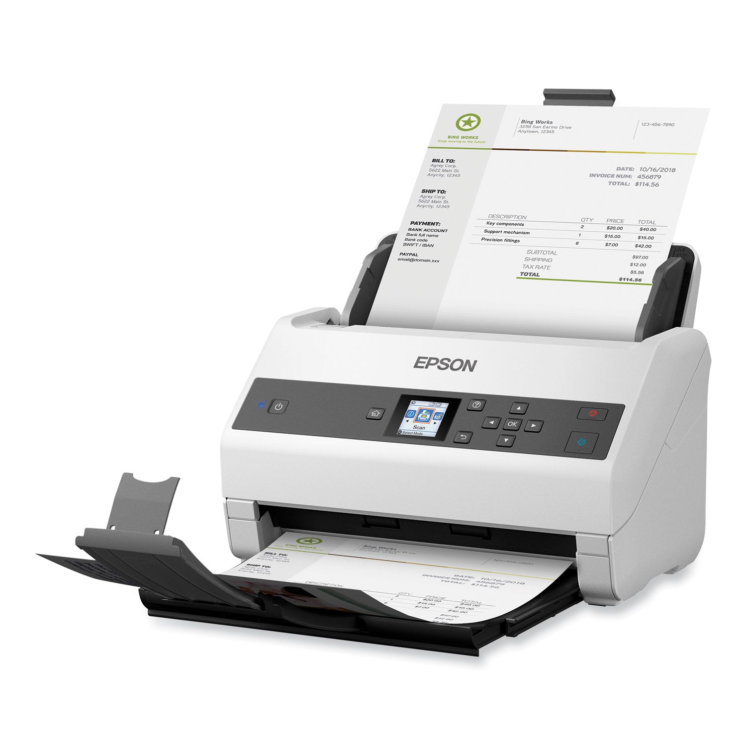 Epson® DS-870 Color Workgroup Document Scanner, 600 dpi Optical Resolution, 100-Sheet Duplex Auto Document Feeder