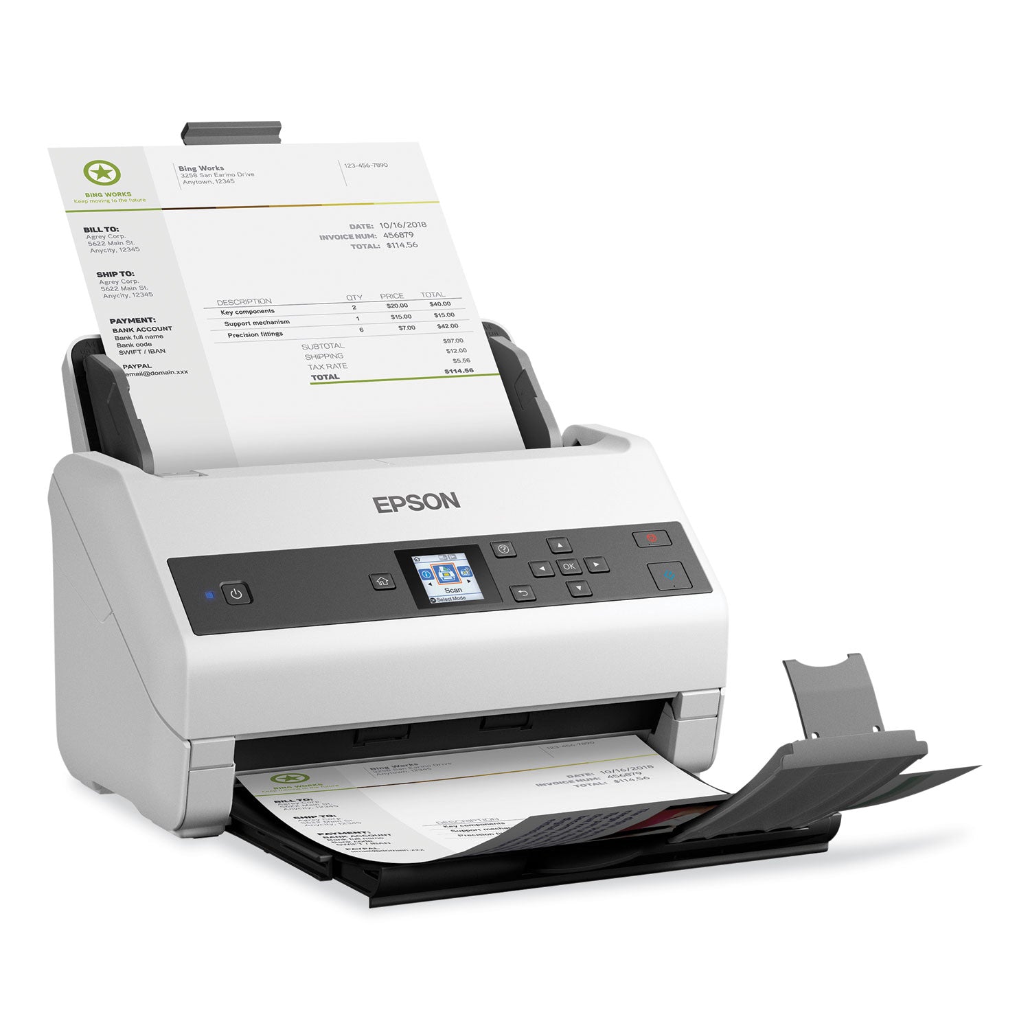 Epson® DS-870 Color Workgroup Document Scanner, 600 dpi Optical Resolution, 100-Sheet Duplex Auto Document Feeder