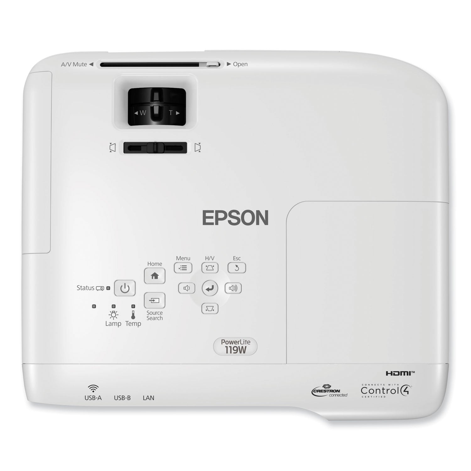 Epson® PowerLite 119W 3LCD WXGA Classroom Projector, 4,000 lm, 1280 x 800 Pixels, 1.2x Zoom