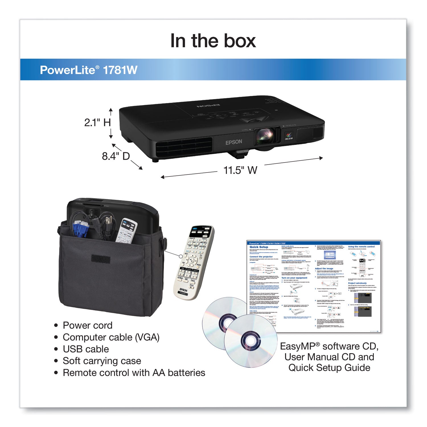 PowerLite 1781W Wireless WXGA 3LCD Projector,3200 Lm,1280 x 800 Pixels,1.2x Zoon Epson® Flipcost