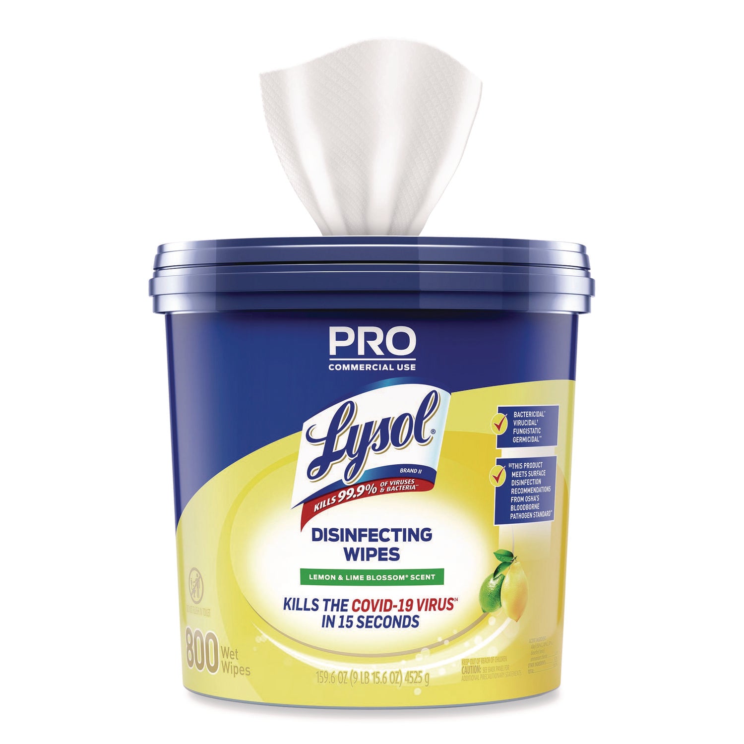 LYSOL® Brand Professional Disinfecting Wipe Bucket, 1-Ply, 6 x 8, Lemon and Lime Blossom, White, 800 Wipes/Bucket, 2 Buckets/Carton