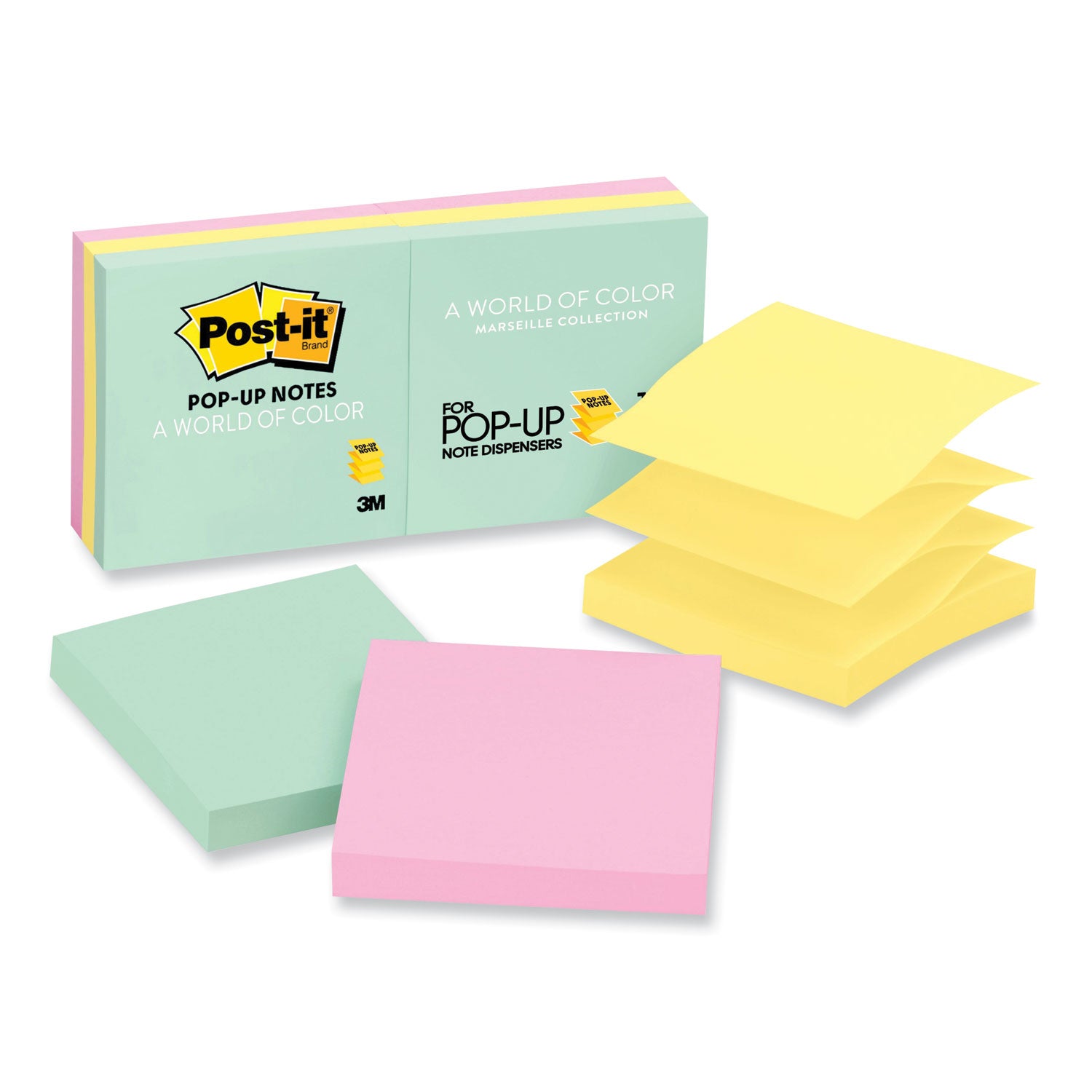 Original Pop-up Refill, 3" x 3", Beachside Cafe Collection Colors, 100 Sheets/Pad, 6 Pads/Pack