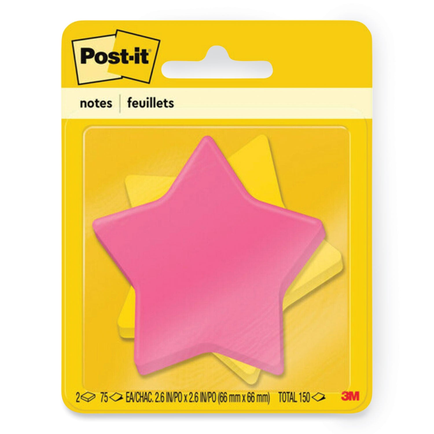 Post-it® Notes Die-Cut Star Shaped Notepads, 2.6" x 2.6", Assorted Colors, 75 Sheets/Pad, 2 Pads/Pack