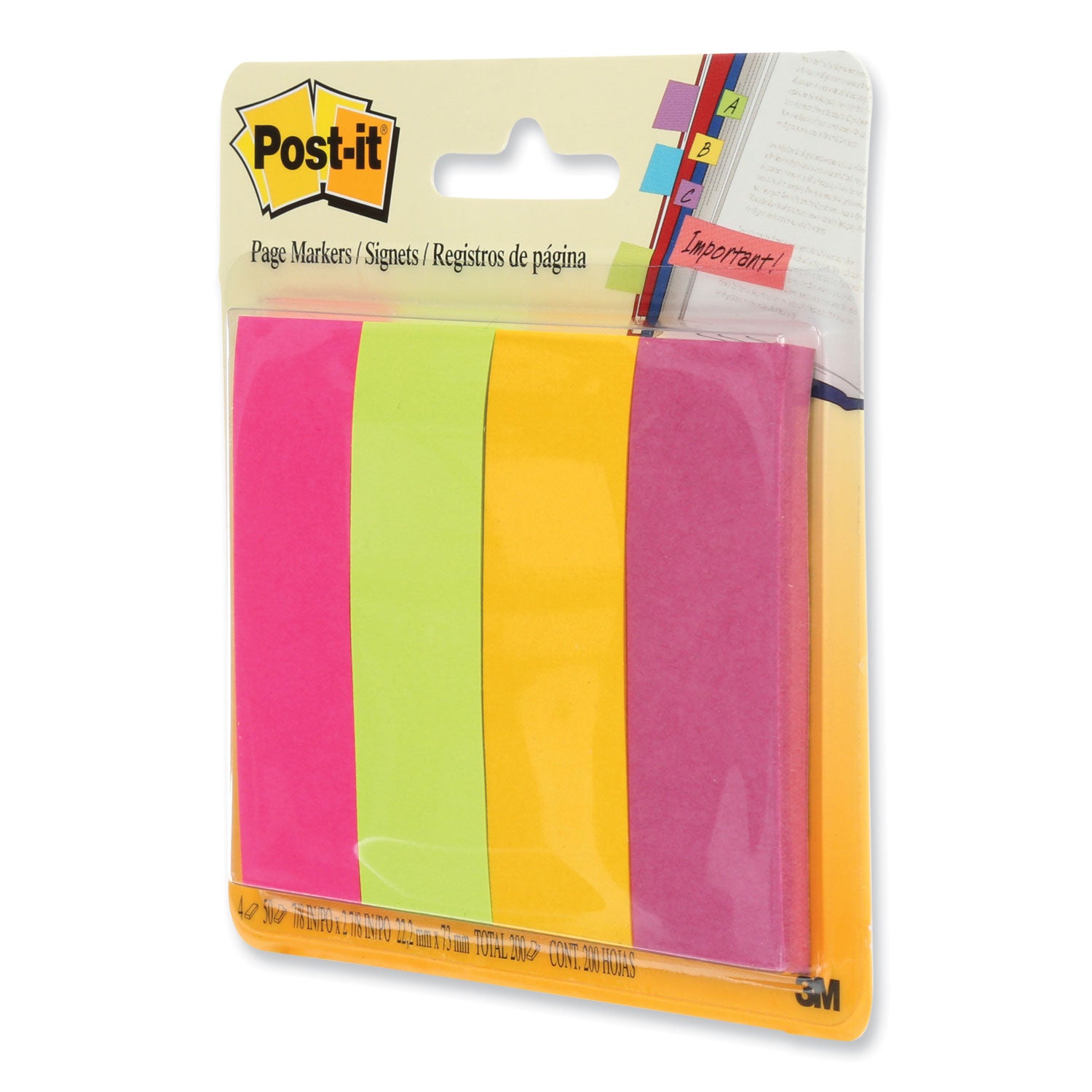 Post-it® Page Flag Markers, Assorted Brights, 50 Flags/Pad, 4 Pads/Pack