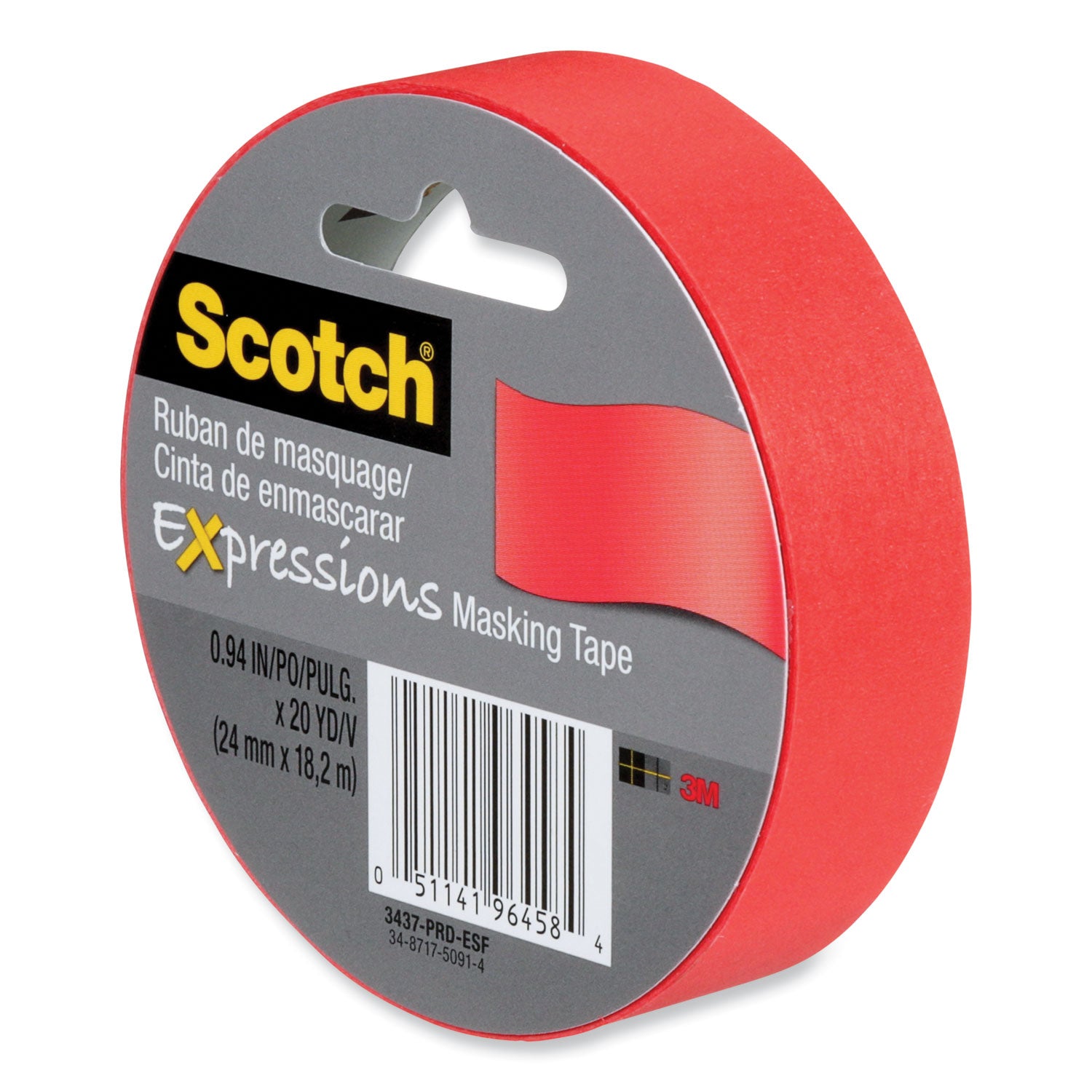 Expressions Masking Tape, 3" Core, 0.94" x 20 yds, Primary Red Scotch® Flipcost