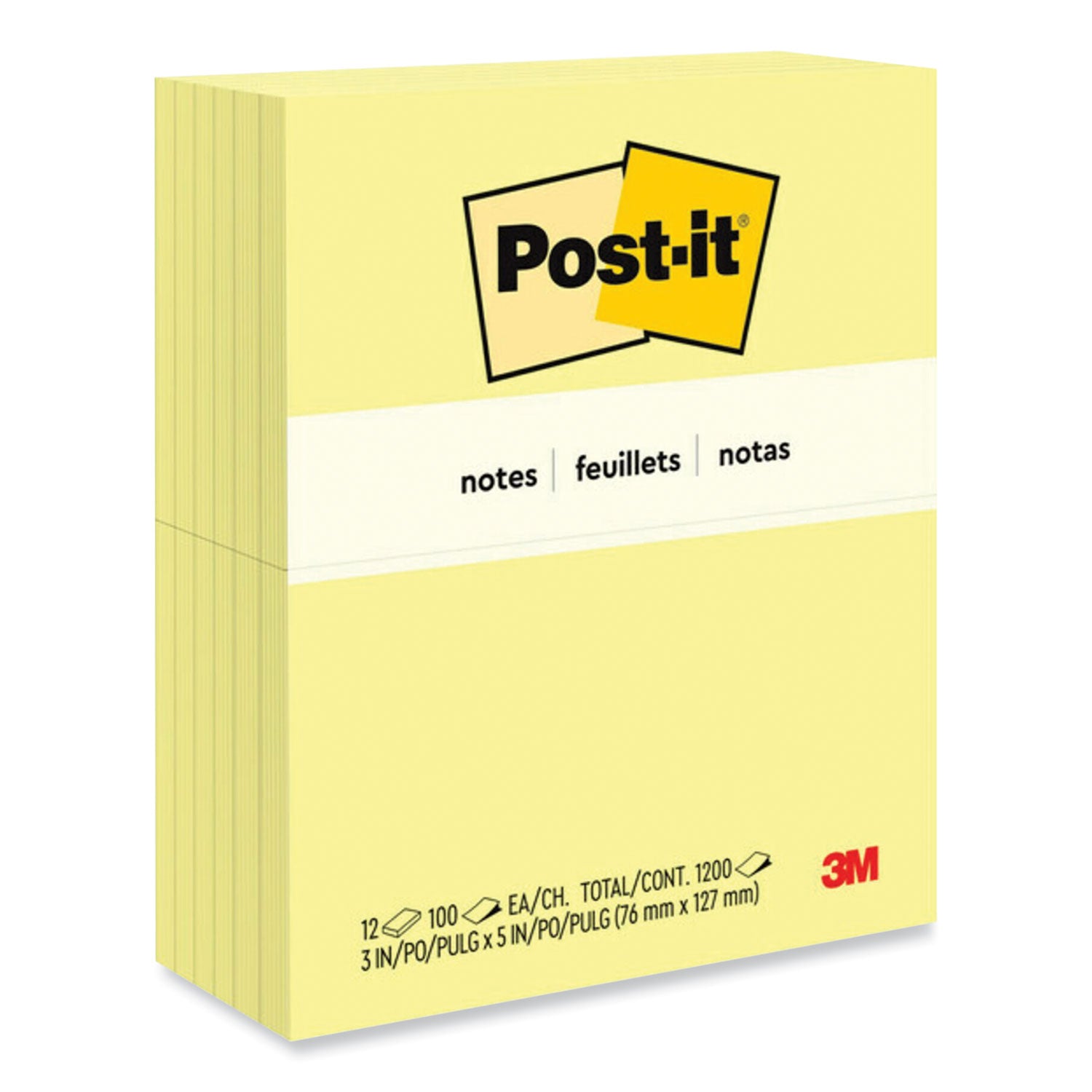 Original Pads in Canary Yellow, 3" x 5", 100 Sheets/Pad, 12 Pads/Pack