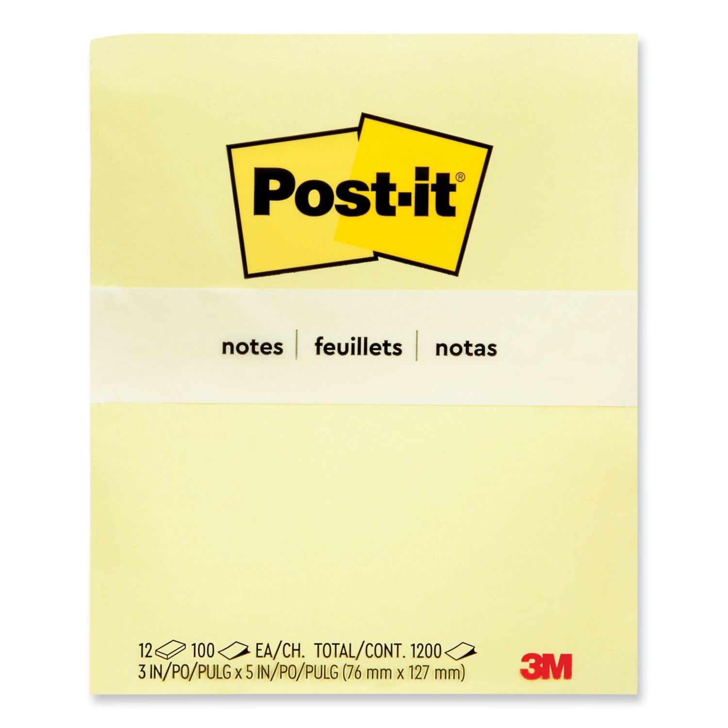 Post-it® Notes Original Pads in Canary Yellow, 3" x 5", 100 Sheets/Pad, 12 Pads/Pack