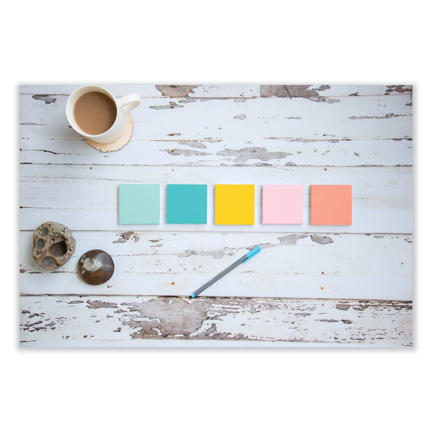 Post-it® Notes Original Pads in Beachside Cafe Collection Colors, 3" x 5", 100 Sheets/Pad, 5 Pads/Pack