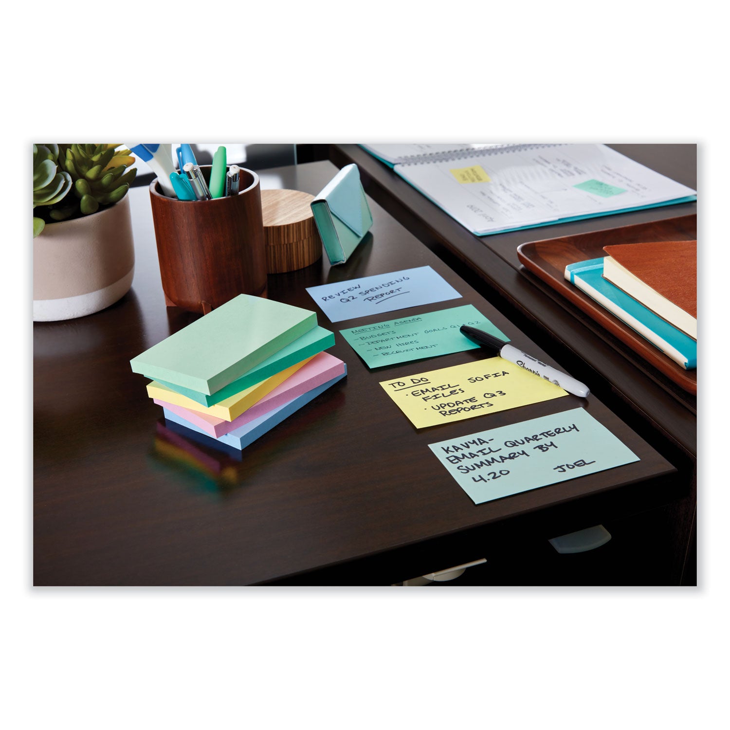 Post-it® Notes Original Pads in Beachside Cafe Collection Colors, 3" x 5", 100 Sheets/Pad, 5 Pads/Pack