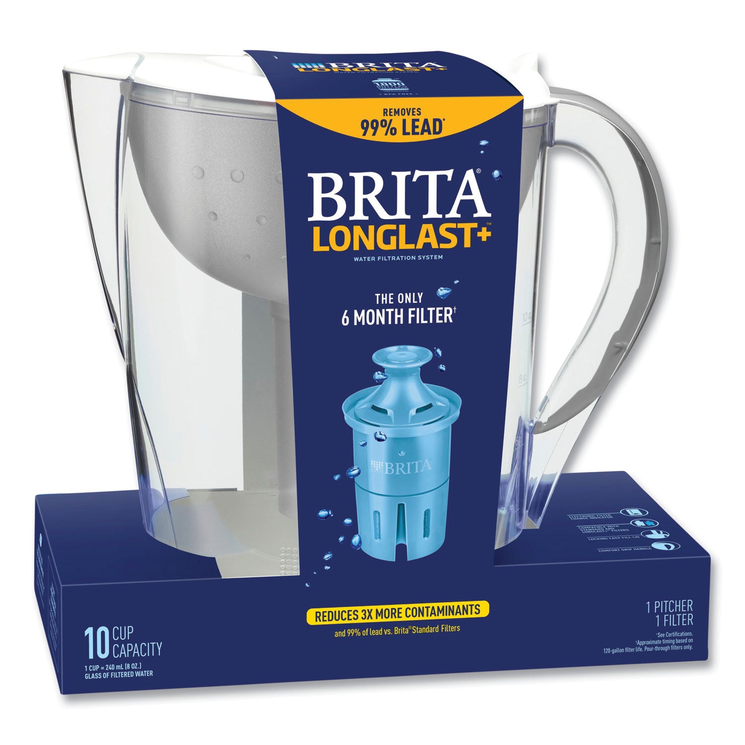 Pacifica Pitcher with Longlast+ Filter, 0.63 gal, White/Clear Brita® Flipcost