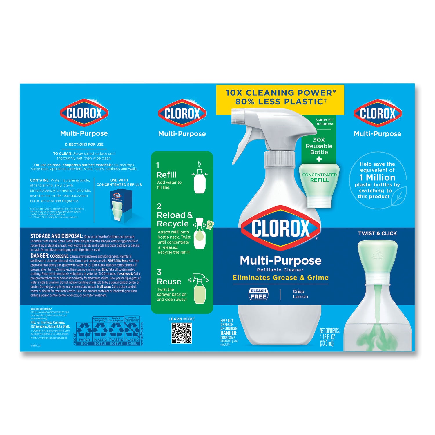 Clorox® Clorox Multipurpose Degreaser Cleaner Refillable Starter Kit, Crisp Lemon Scent