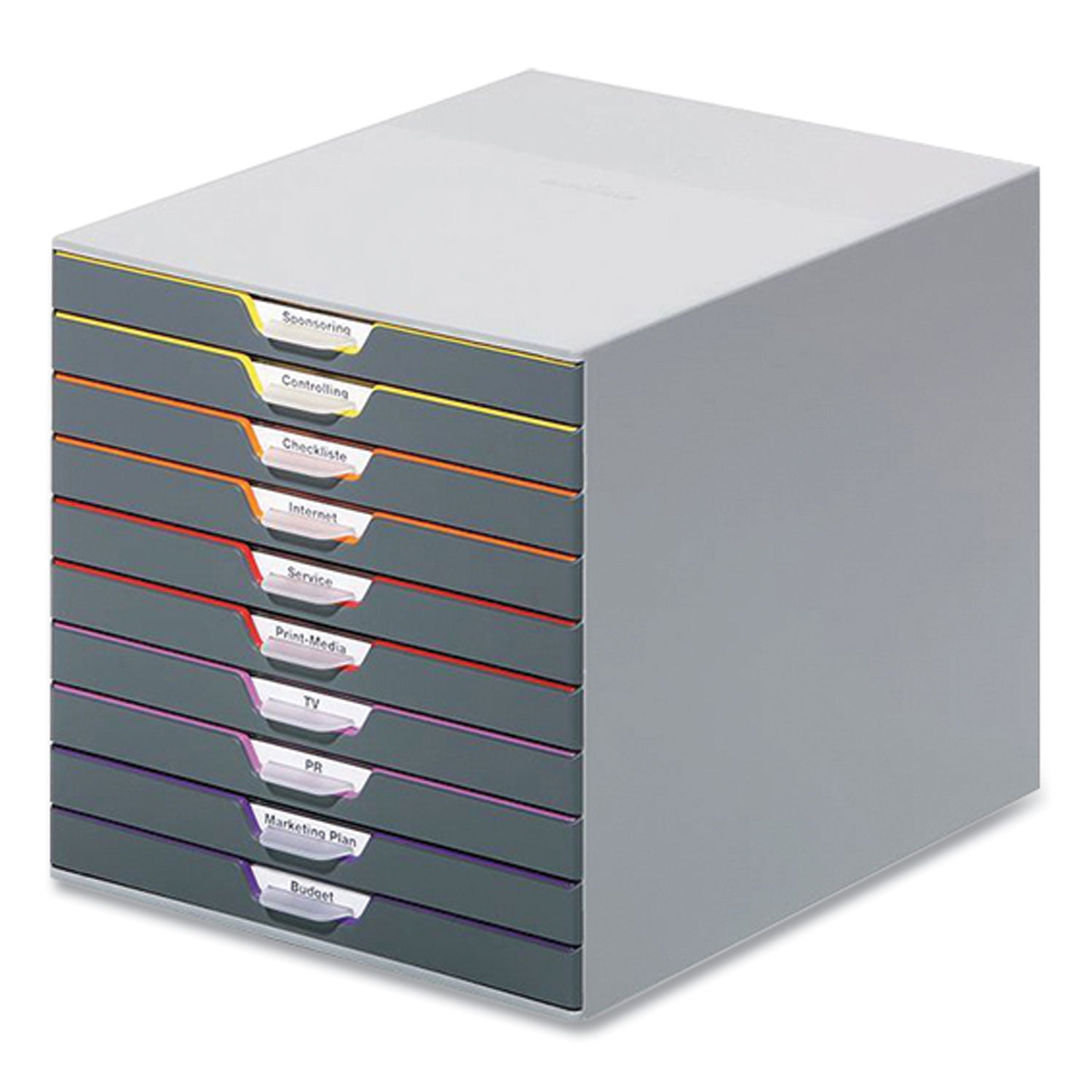 Durable® VARICOLOR Stackable Plastic Drawer Box, 10 Drawers, Letter to Folio Size Files, 11.5" x 14" x 11", Gray