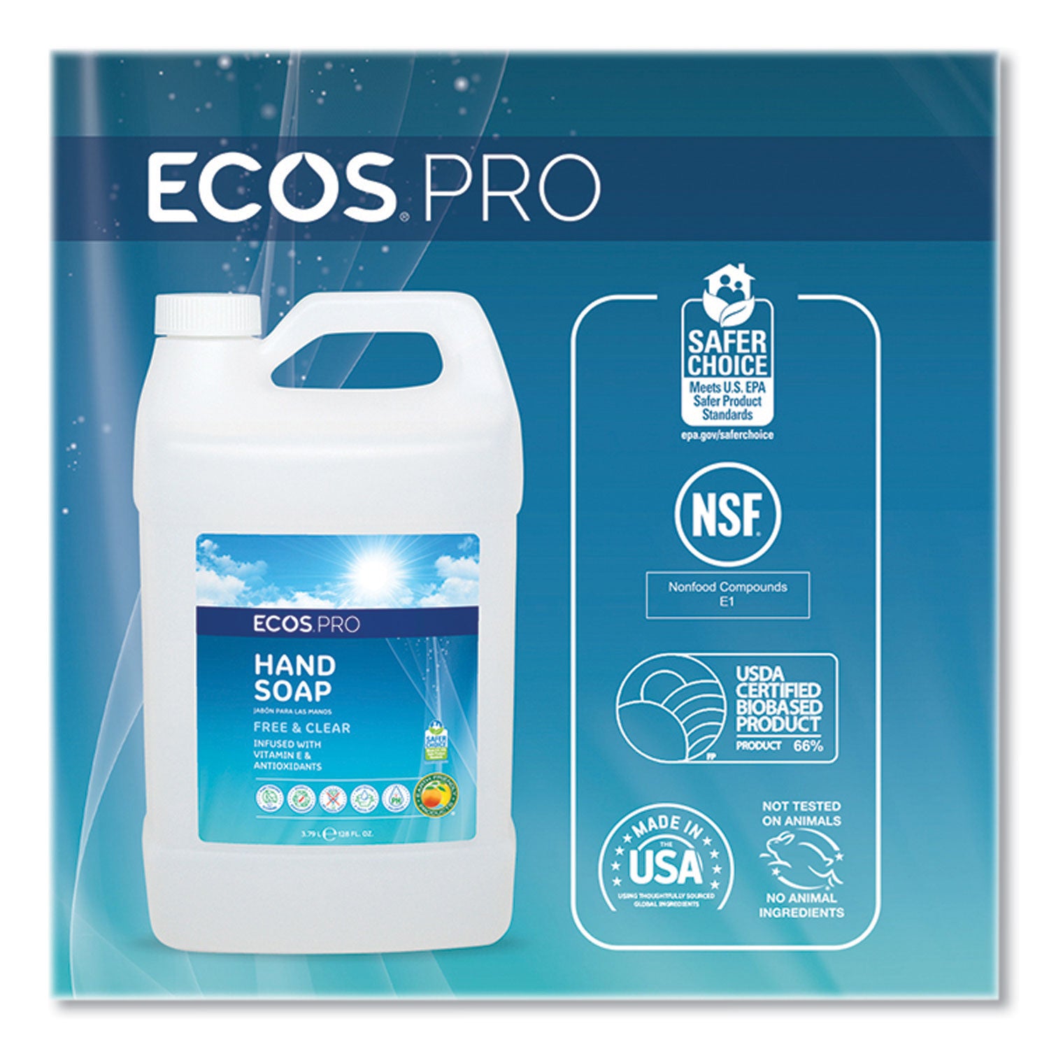 ECOS® PRO Liquid Hand Soap, Free and Clear Scent, 1 gal