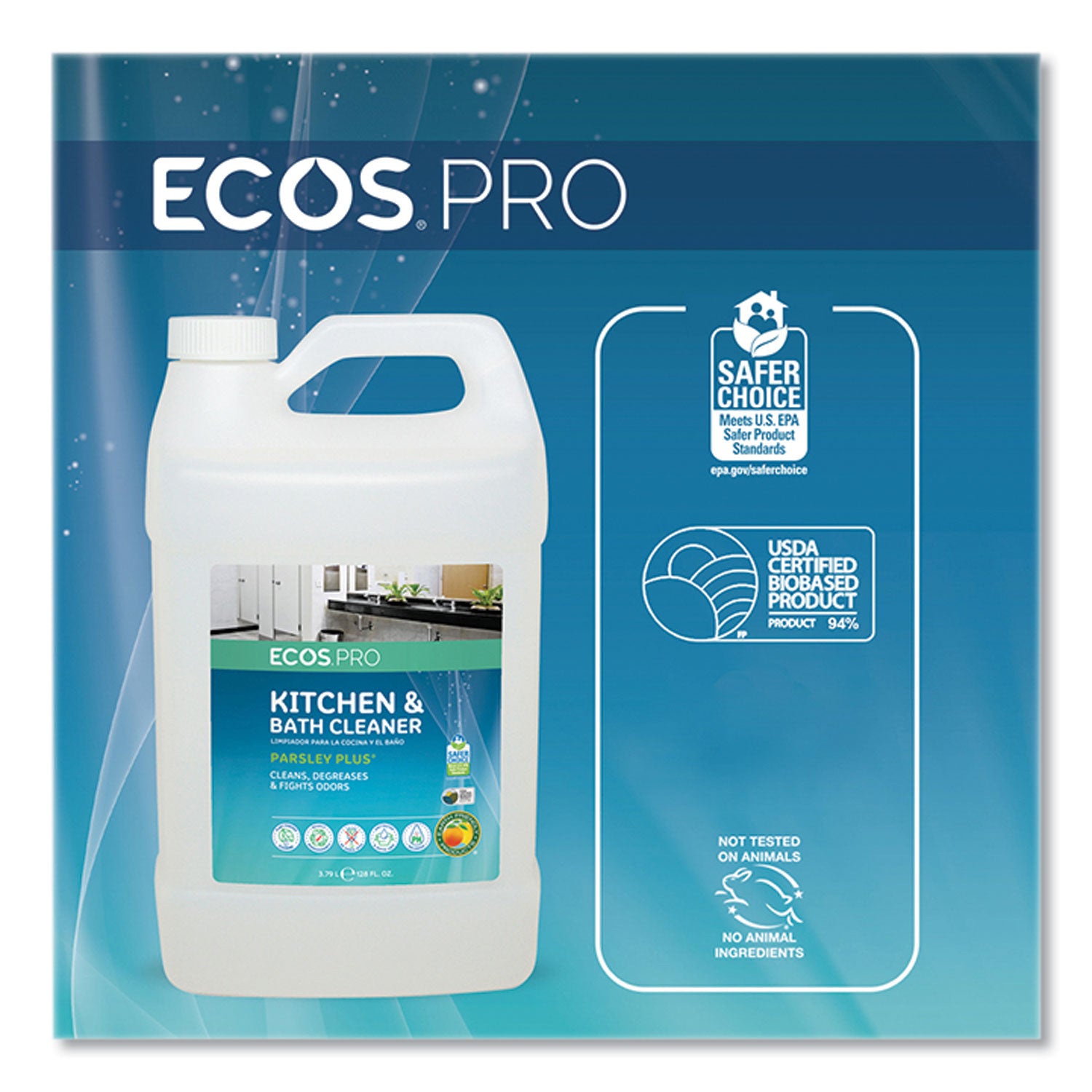 ECOS® PRO Parsley Plus All-Purpose Kitchen and Bathroom Cleaner, Herbal Scent, 1 gal Bottle