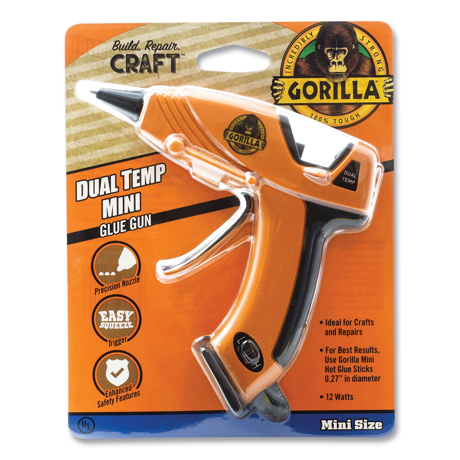 Gorilla® Dual Temp Mini Hot Glue Gun, Orange/Black