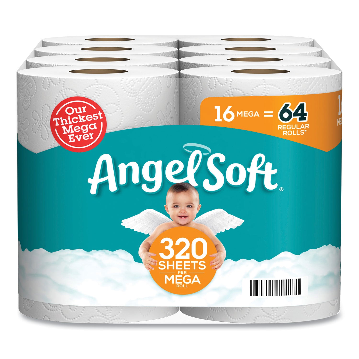 Angel Soft® Mega Toilet Paper, Septic Safe, 2-Ply, White, 320 Sheets/Roll, 16 Rolls/Pack