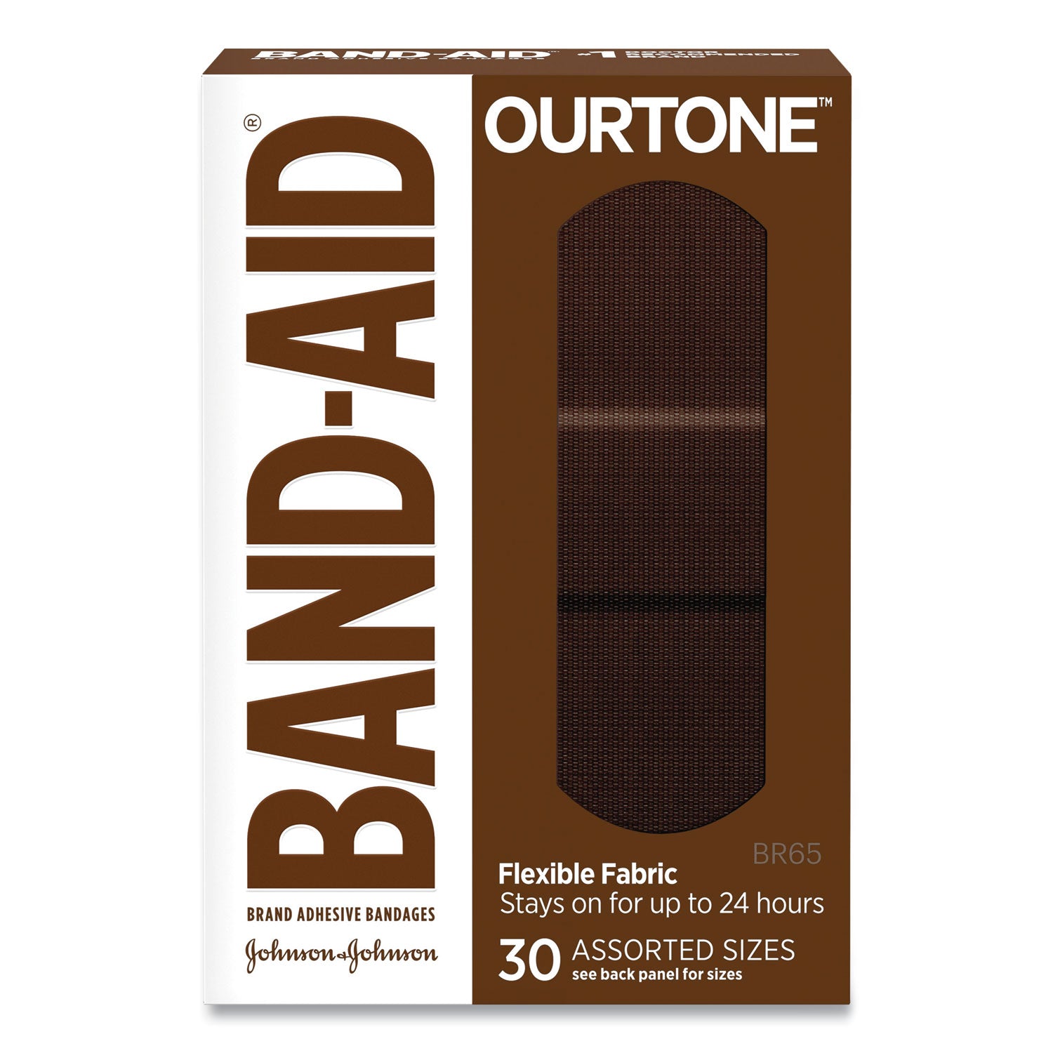 OurTone Adhesive Bandages, BR65, 2.25 x 0.63; 3 x 0.75; 3 x 1, Deep Brown, 30/Pack