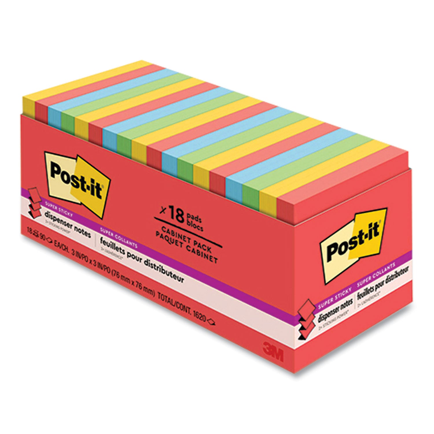 Pads in Playful Primary Collection Colors, Cabinet Pack, 3" x 3", 90 Sheets/Pad, 18 Pads/Pack