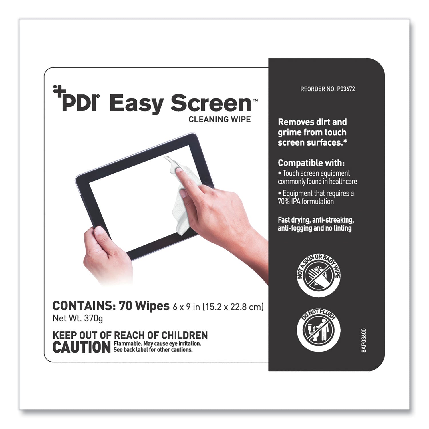 Sani Professional® PDI Easy Screen Cleaning Wipes, 1-Ply, 9 x 6, Unscented, White, 70/Pack