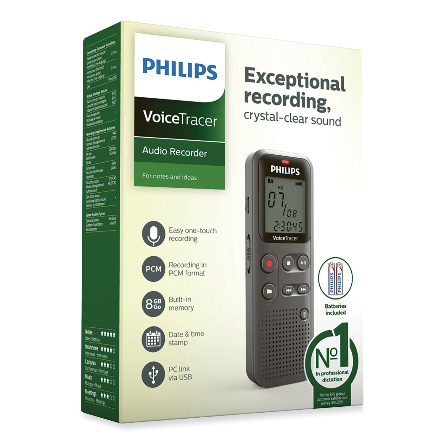 Philips® Voice Tracer DVT1120 Digital Voice Recorder, 8 GB, Black