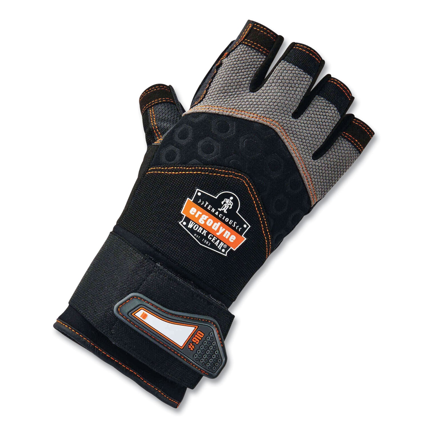 Ergodyne® ProFlex 910 Half-Finger Impact Gloves + Wrist Support, Black, 2X-Large, Pair