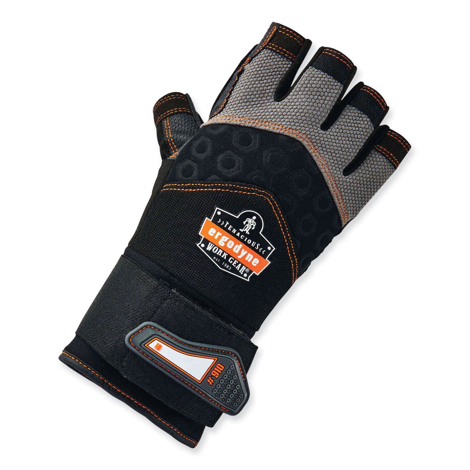 Ergodyne® ProFlex 910 Half-Finger Impact Gloves + Wrist Support, Black, Medium, Pair