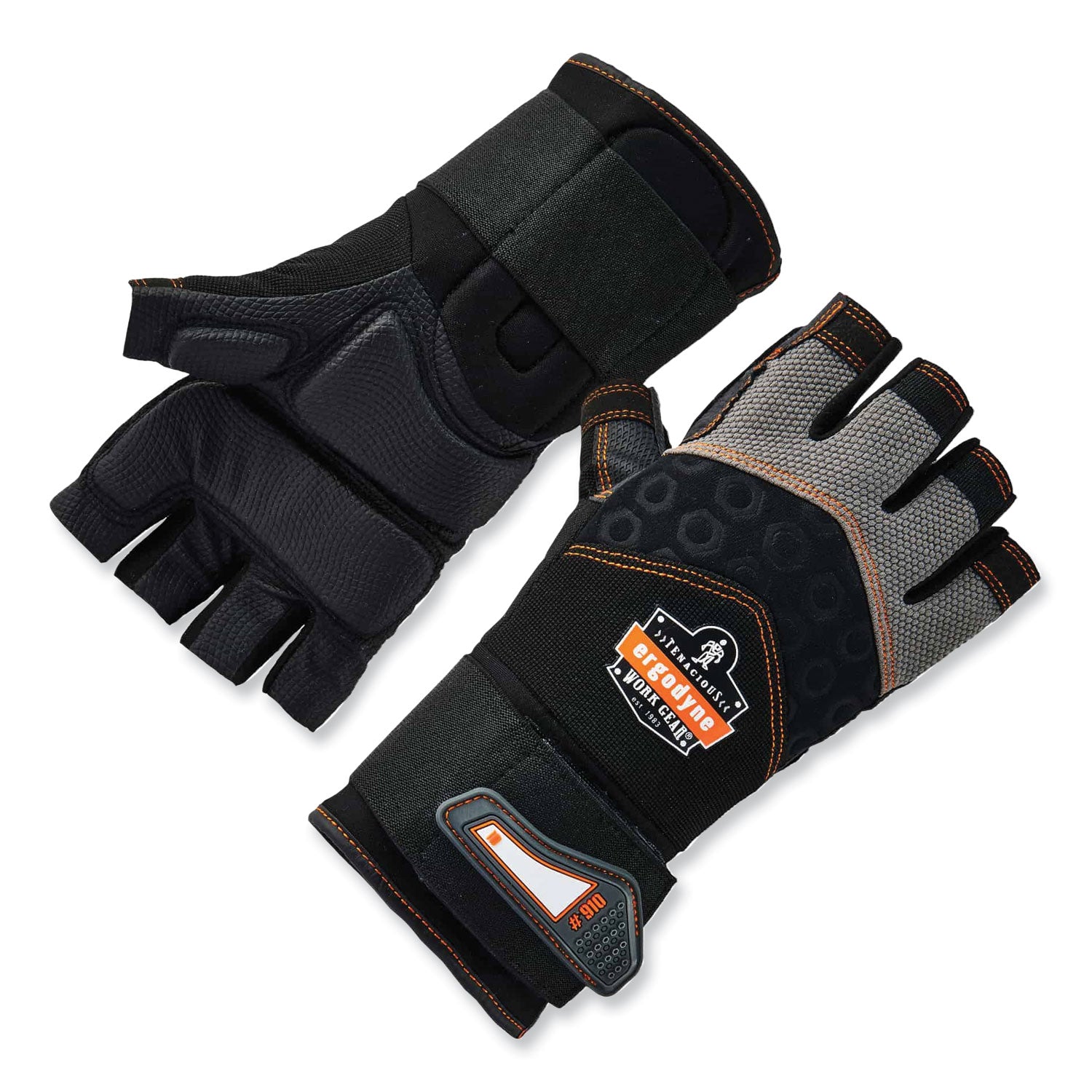 ProFlex 910 Half-Finger Impact Gloves + Wrist Support, Black, X-Large, Pair